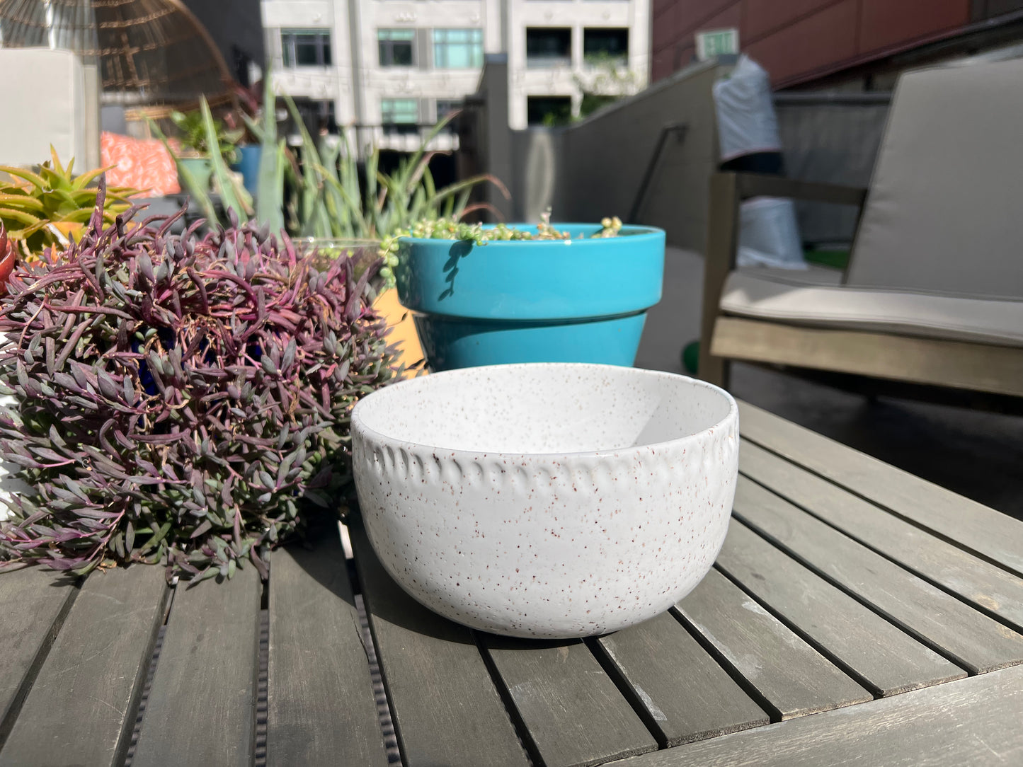 Carved White Salad Bowl